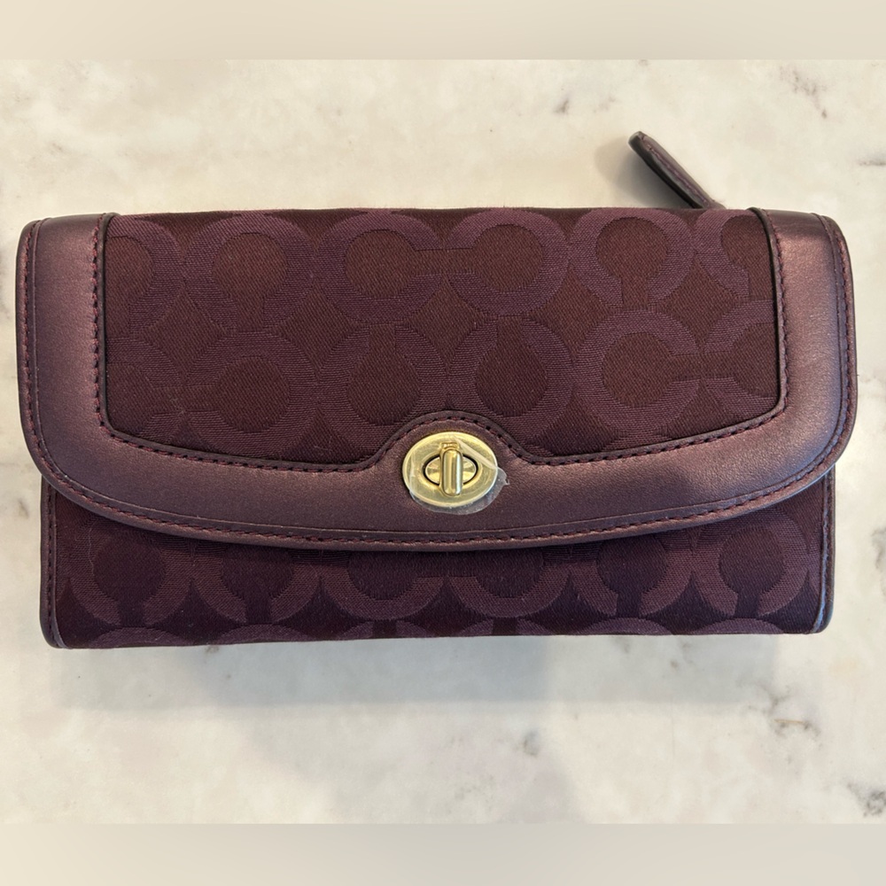 Coach Burgundy Wallet with Gold Accent